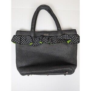 Eric Javits New York Handbag Woven Ruffle Polka Dot Trim Black Snap Clean!